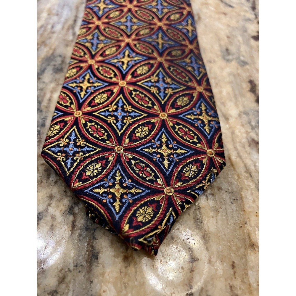 Haines Bonner of London Silk Necktie Stained Glass Jacquard Handmade Men's Reds